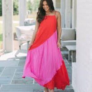 Boutique Eden Colorblock Pink/Red Maxi Dress Sz L